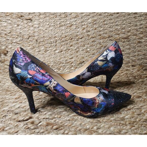 J Renee Ryenne Butterfly Screen Print Glitter Heels Toes Black Purple Size 10 M - Picture 8 of 11